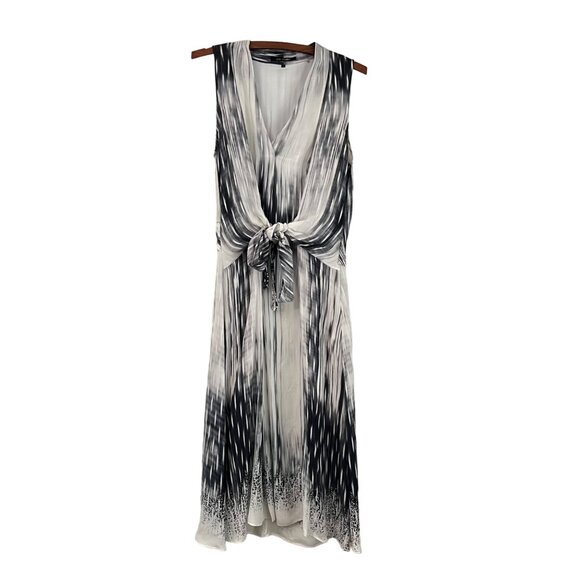Kobi Halperin Womens Gray White Abstract Sleeveless Knot Silk Midi Dress Sz 10 - Picture 1 of 7